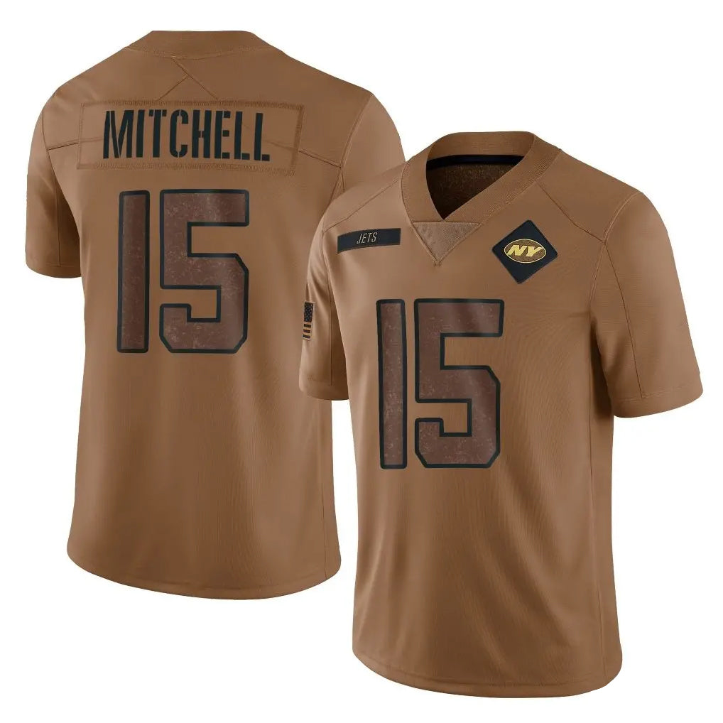 NY.Jets #15 Adonai Mitchell Player Brown Salute To Service Limited Gdoa Stitched Jerseys