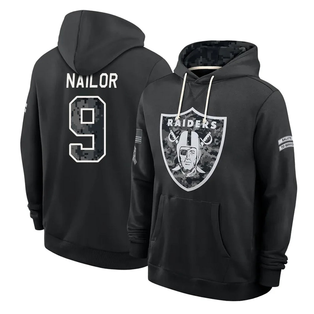 LV.Raiders #9 Jalen Nailor Player 2026 Black Logo Pullover Hoodies Limited Game Stitched Jerseys