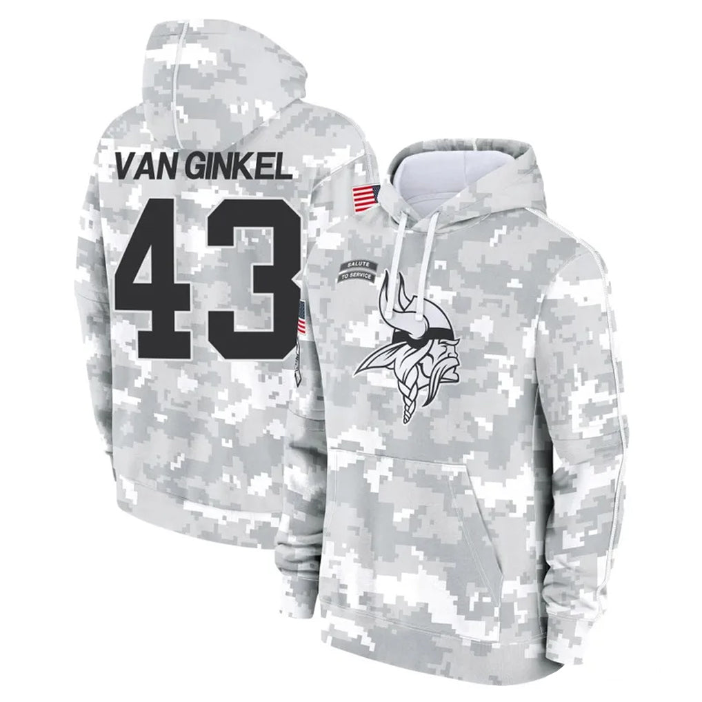 M.Vikings #43 Andrew Van Ginkel Player Arctic Camo Salute to Service Pullover Hoodies Limited Game Gdoa Stitched Jerseys