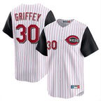 C.Reds #30 Ken Griffey Player White Black Stripe Field of Dreams Game Home Gdoa Stitched Jerseys