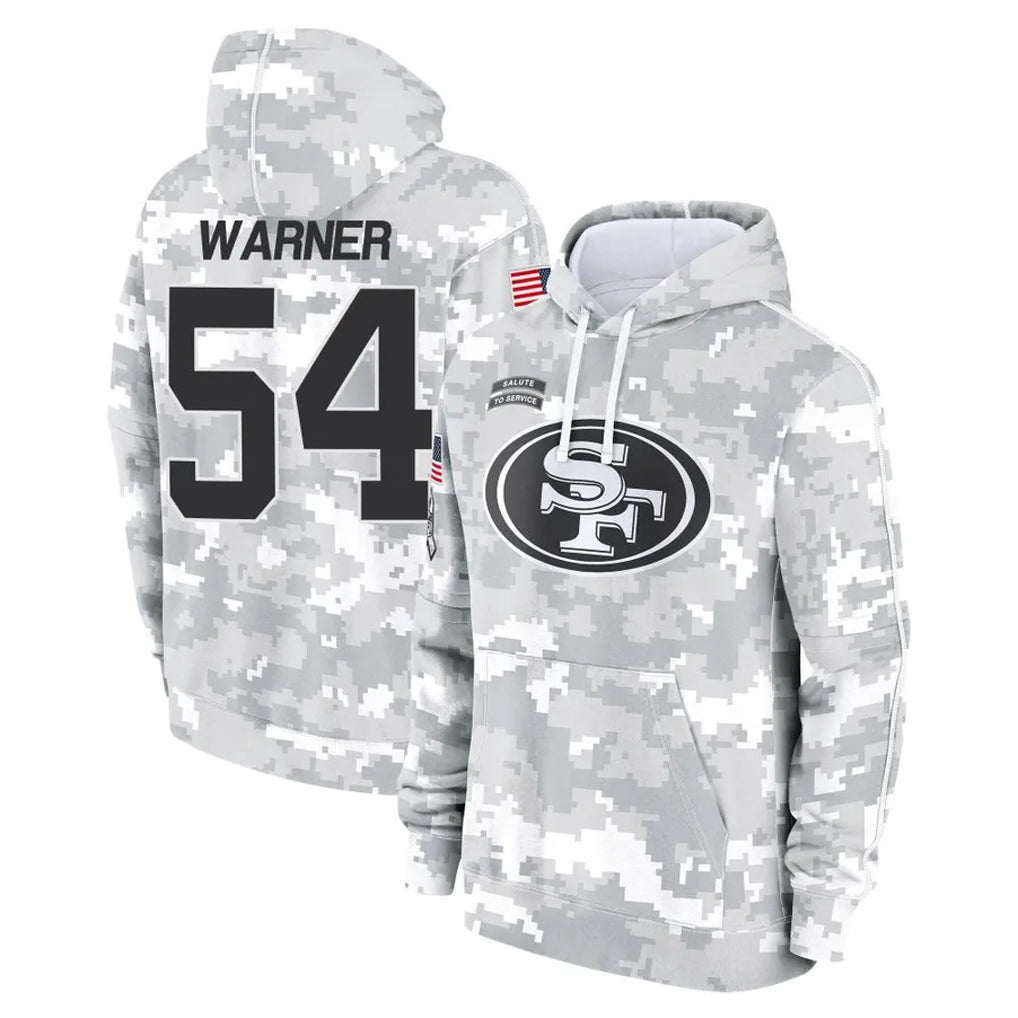 SF.49ers #54 Fred Warner Player Arctic Camo Limited Salute to Service Pullover Hoodies Game Gdoa Stitched Jerseys