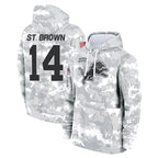 D.Lions #14 Amon-Ra St. Brown Player Arctic Camo Salute to Service Hoodies Limited Game Gdoa Stitched Jerseys