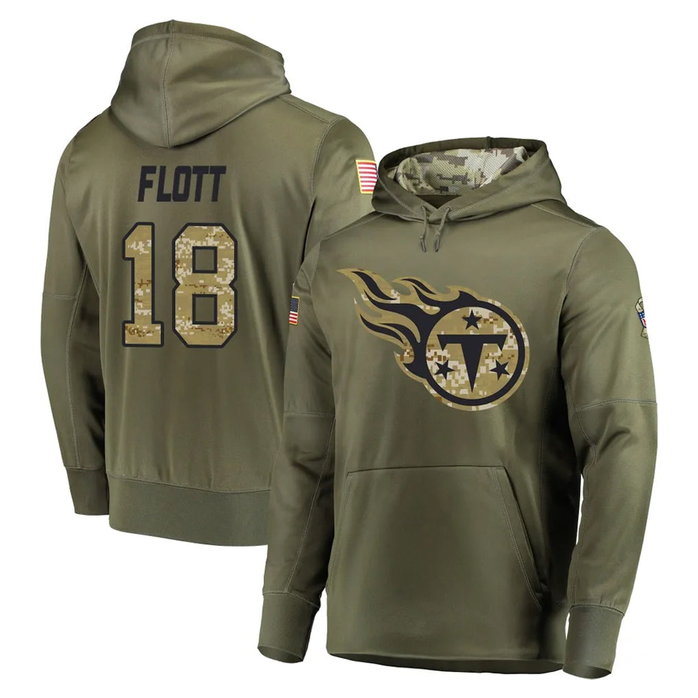 T.Titans #18 Cor'Dale Flott Player Olive Salute to Service Pullover Hoodies Home Game Gdoa Stitched Jerseys
