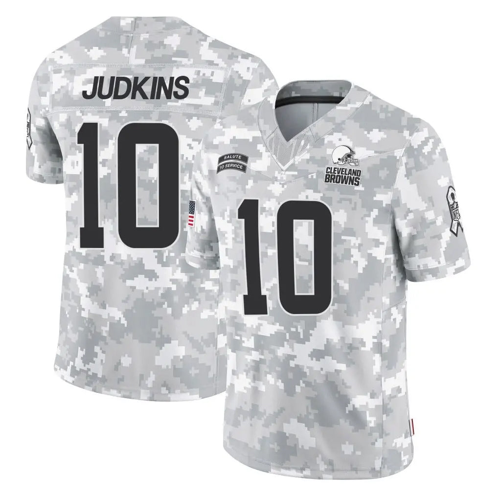 C.Browns #10 Quinshon Judkins Player Arctic Camo Salute to Service Limited Home Game Gdoa Stitched Jerseys