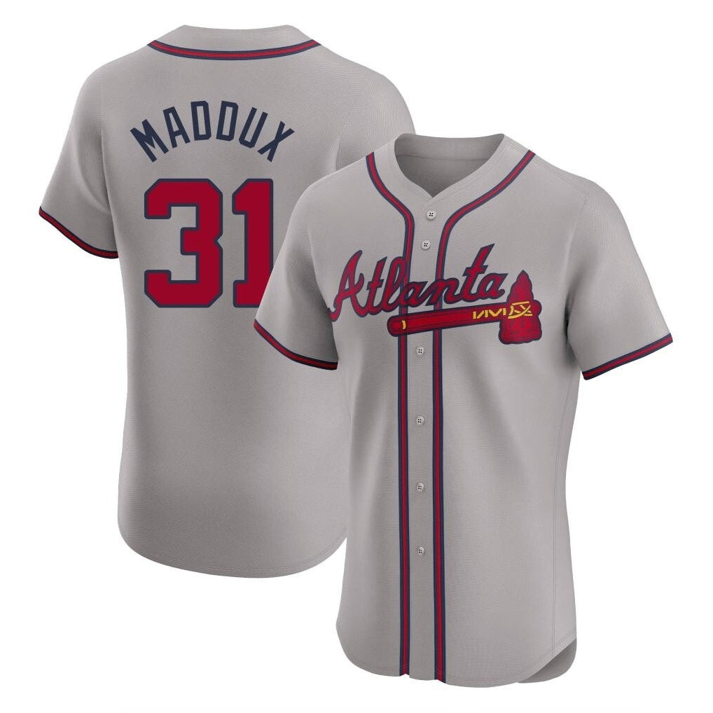 A.Braves #31 Greg Maddux Player Gray Limited Elite Home Game Gdoa Stitched Jerseys