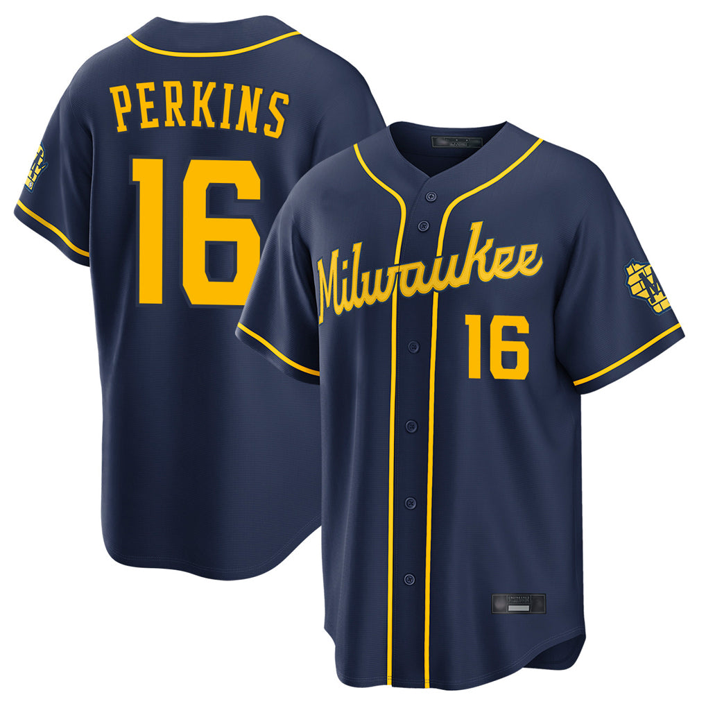 M.Brewers #16 Blake Perkins Player Navy Home Stadium Game Fdoa Stitched Jerseys