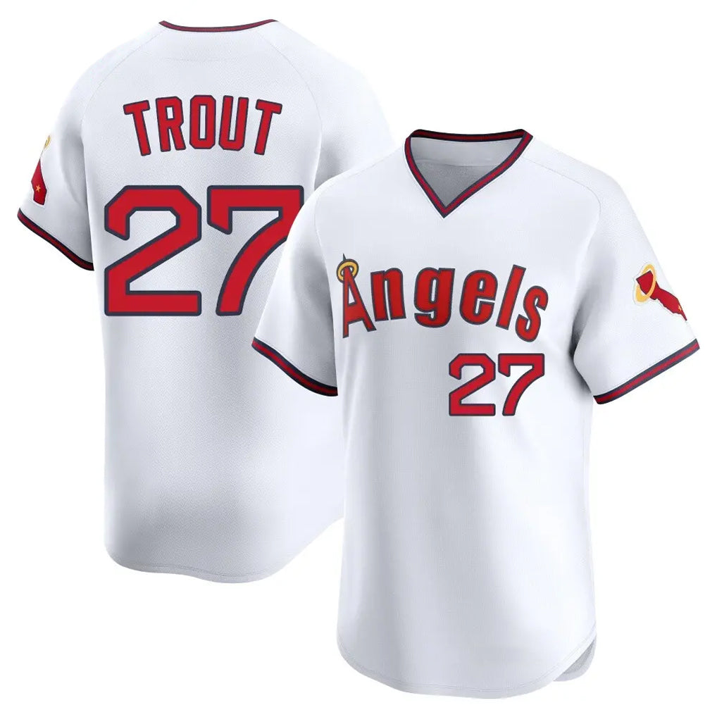 LA.Angels #27 Mike Trout Player White T-shirt Home Limited Fdoa Stitched Jerseys