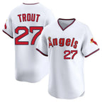 LA.Angels #27 Mike Trout Player White T-shirt Home Limited Fdoa Stitched Jerseys