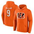 C.Bengals #9 Joe Burrow Player Orange Salute to Service Pullover Hoodie Limited Gdoa Stitched Jerseys