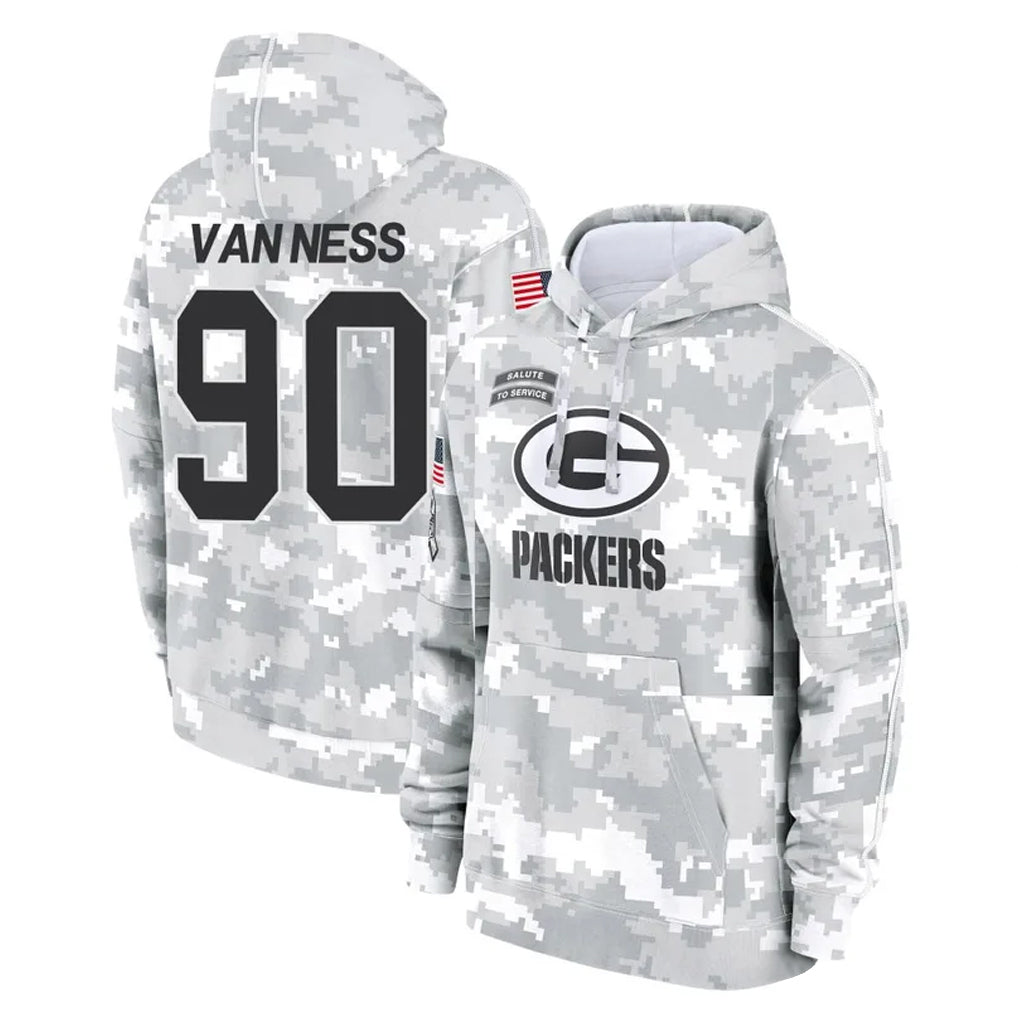 GB.Packers #90 Lukas Van Ness Player Arctic Camo Salute to Service Hoodies Limited Game Gdoa Stitched Jerseys