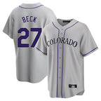 C.Rockies #27 Jordan Beck Player Gray Game Home Gdoa Stitched Jerseys