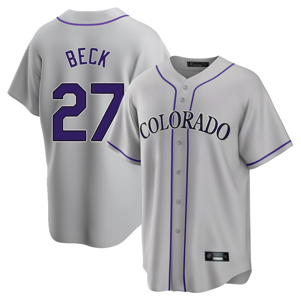 C.Rockies #27 Jordan Beck Player Gray Game Home Gdoa Stitched Jerseys