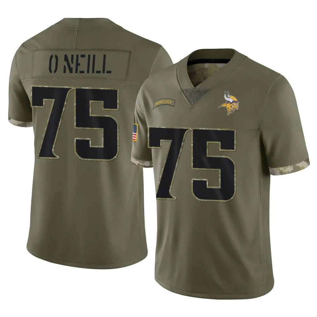 M.Vikings #75 Brian O'Neill Player Olive Salute To Service Limited Gdoa Stitched Jerseys