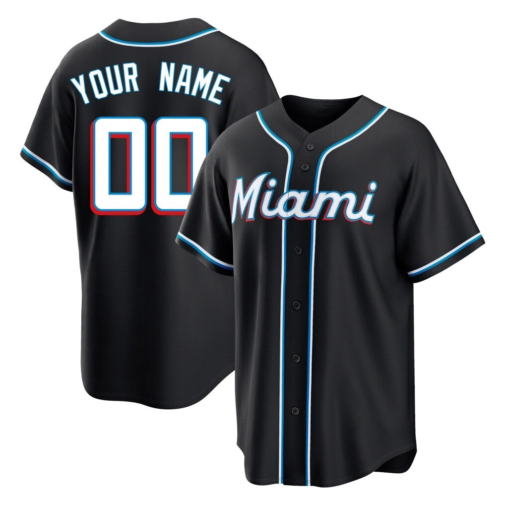 Custom M.Marlins Black Fashion Out Home Game Any Name & Number Gdoa Stitched Jerseys