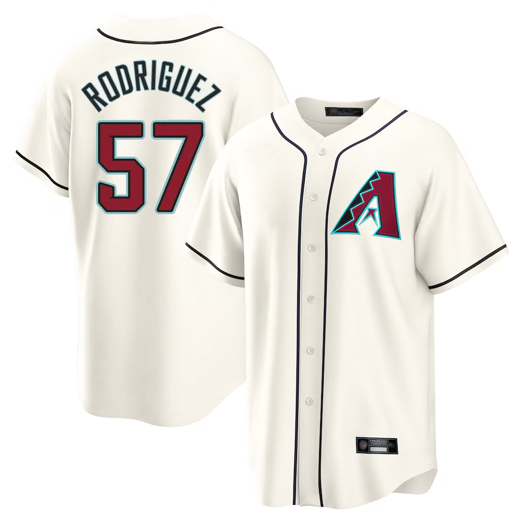 A.Diamondbacks #57 Eduardo Rodriguez Player Cream Home Game Gdoa Stitched Jerseys