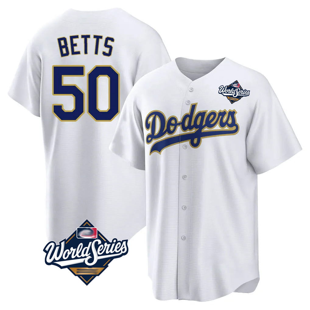 LA.Dodgers #50 Mookie Betts Player Gold White World Series 2026 Collection Stadium Game Fdoa Stitched Jerseys