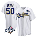 LA.Dodgers #50 Mookie Betts Player Gold White World Series 2026 Collection Stadium Game Fdoa Stitched Jerseys