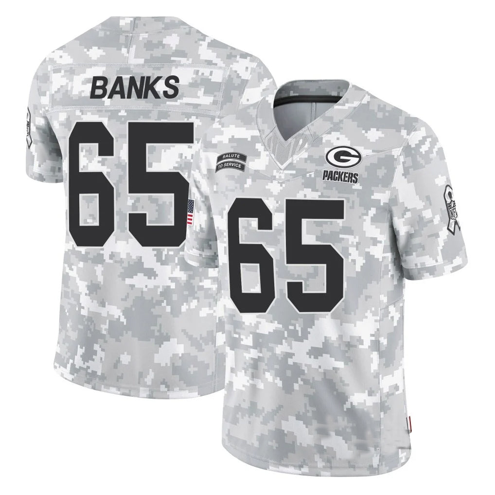 GB.Packers #65 Aaron Banks Player Arctic Camo Salute To Service Limited Gdoa Stitched Jerseys