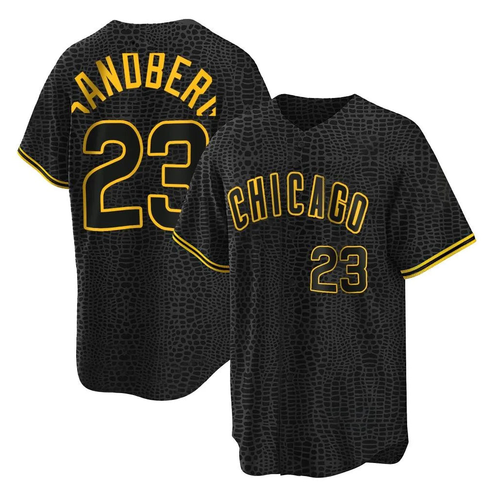 C.Cubs #23 Ryne Sandberg Player Black Snake Skin City Game Gdoa Stitched Jerseys