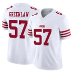 SF.49ers #57 Dre Greenlaw Player White Limited Vapor F.U.S.E. Home Game Gdoa Stitched Jerseys