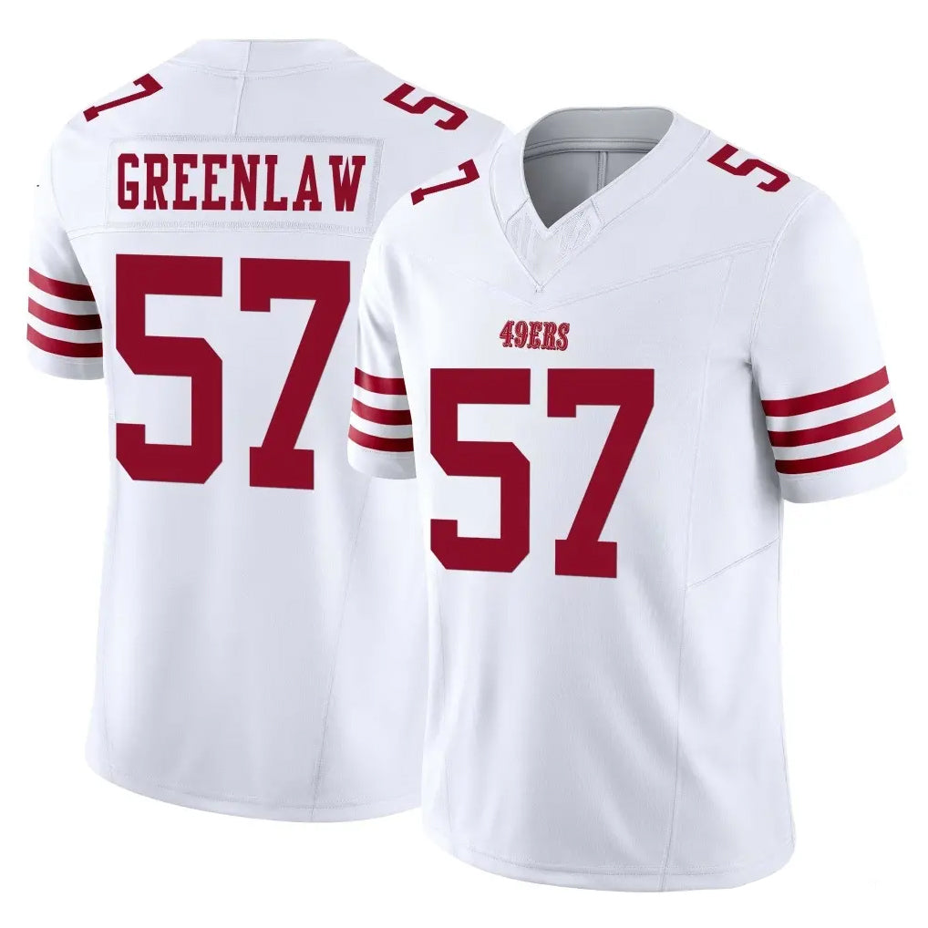 SF.49ers #57 Dre Greenlaw Player White Limited Vapor F.U.S.E. Home Game Gdoa Stitched Jerseys