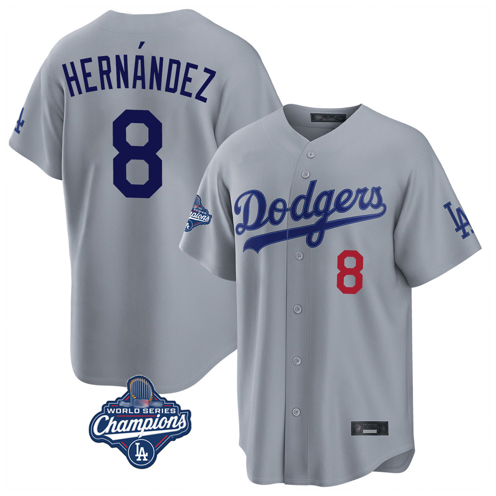 LA.Dodgers #8 Enrique Hern¨¢ndez Player Gray World Series Meet Game Home Fdoa Stitched Jerseys