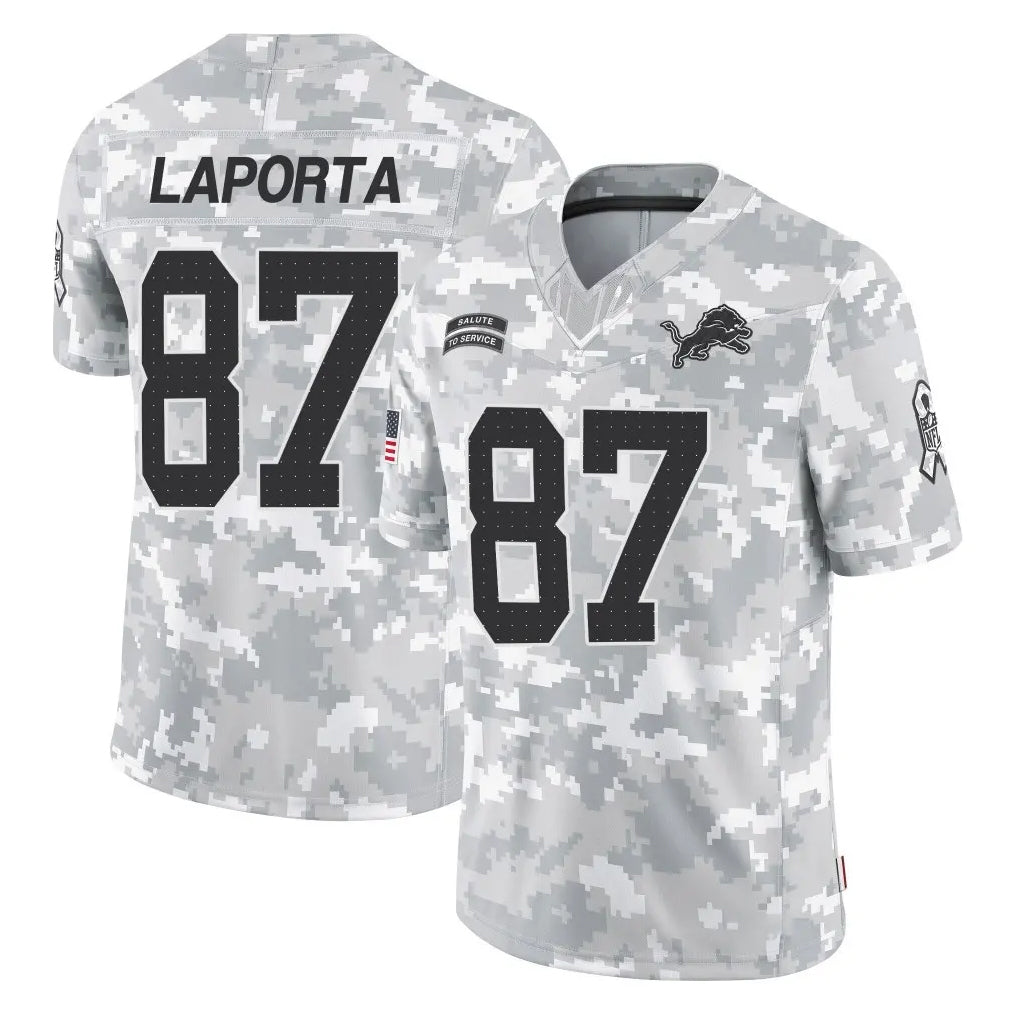 D.Lions #87 Sam LaPorta Player Arctic Camo Salute To Service Limited Gdoa Stitched Jerseys
