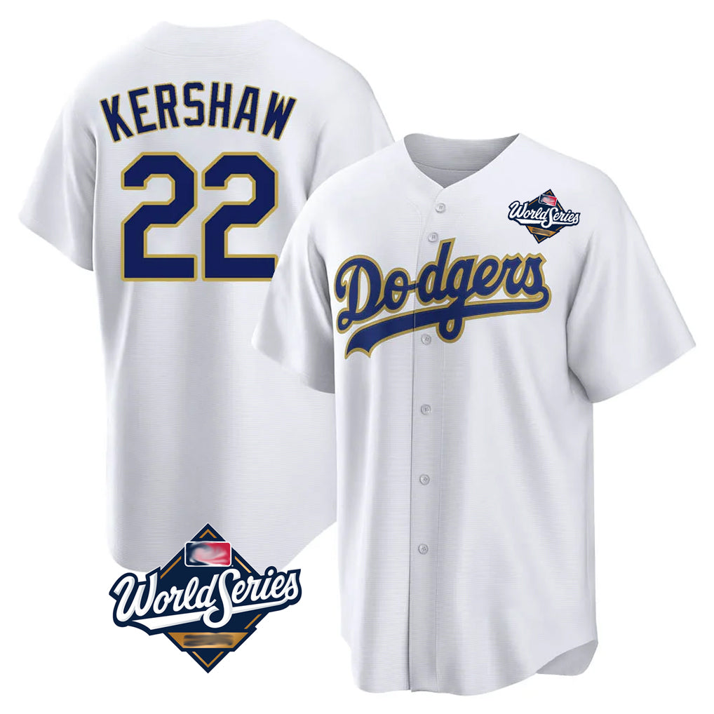 LA.Dodgers #22 Clayton Kershaw Player Gold White World Series 2026 Collection Stadium Game Fdoa Stitched Jerseys