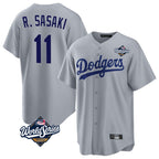 LA.Dodgers #11 Roki Sasaki Player Gray World Series Game Fdoa Stitched Jerseys