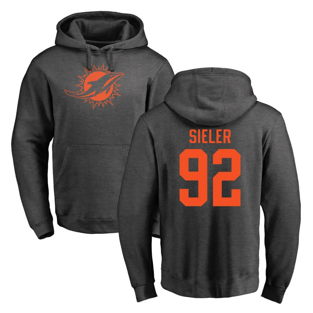 M.Dolphins #92 Zach Sieler Player Darkgray Pullover Hoodies Limited Gdoa Stitched Jerseys