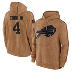 B.Bills #4 James Cook III Player Brown Salute to Service Hoodies Gdoa Stitched Jerseys