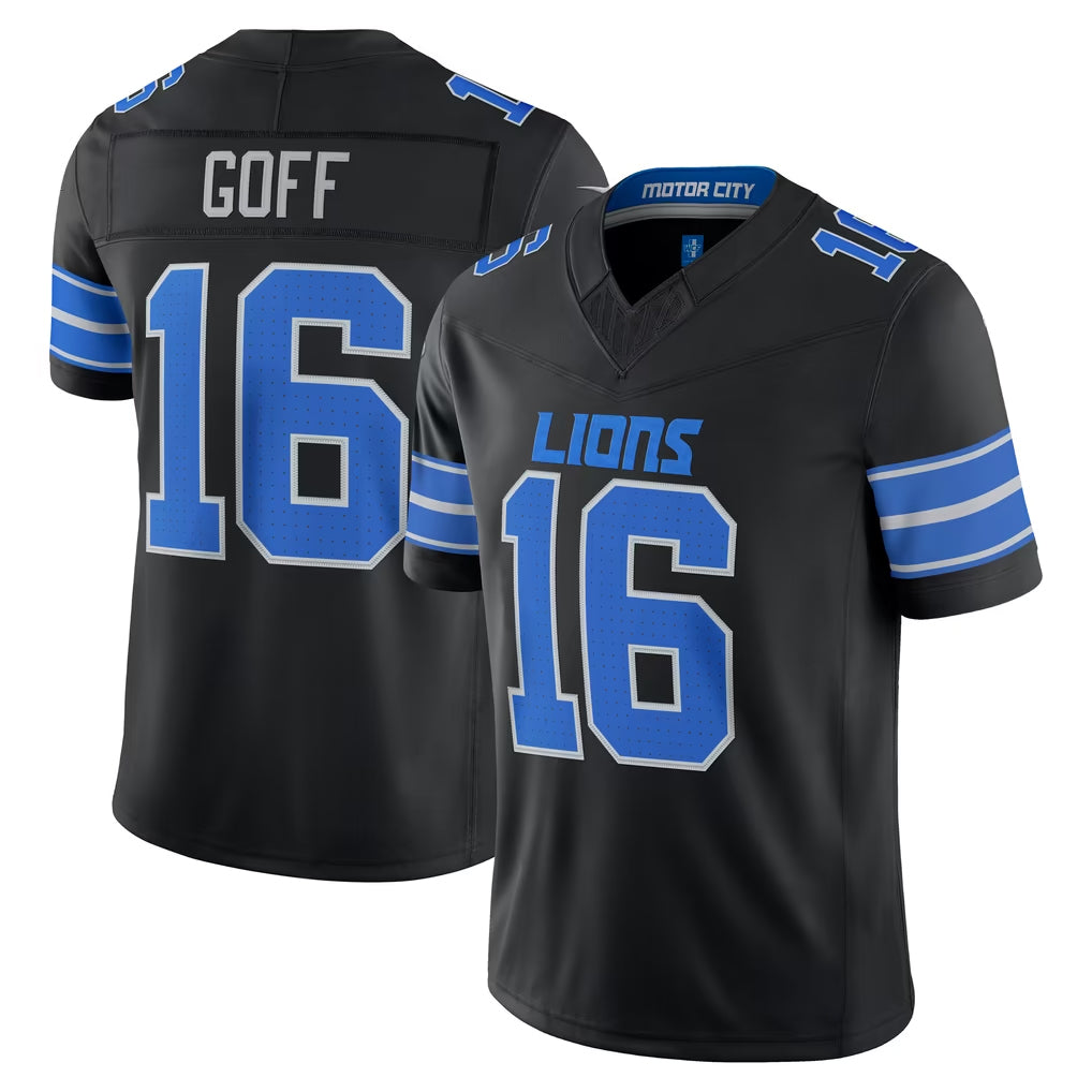 D.Lions #16 Jared Goff Player Black Vapor F.U.S.E. Limited Game Home Gdoa Stitched Jerseys