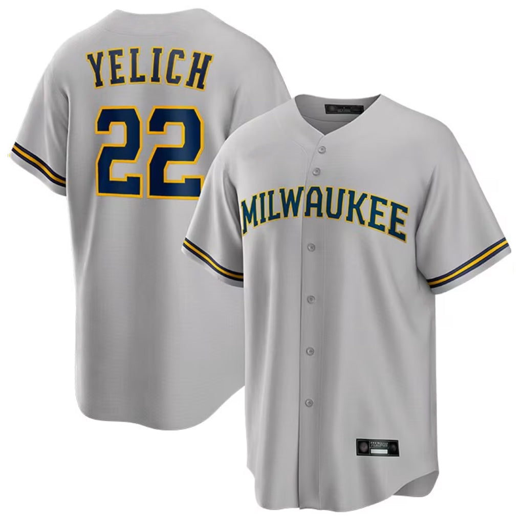 M.Brewers #22 Christian Yelich Player Gray Home Game Fdoa Stitched Jerseys