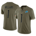 D.Lions #1 Jameson Williams Player Olive Salute To Service Limited Gdoa Stitched Jerseys