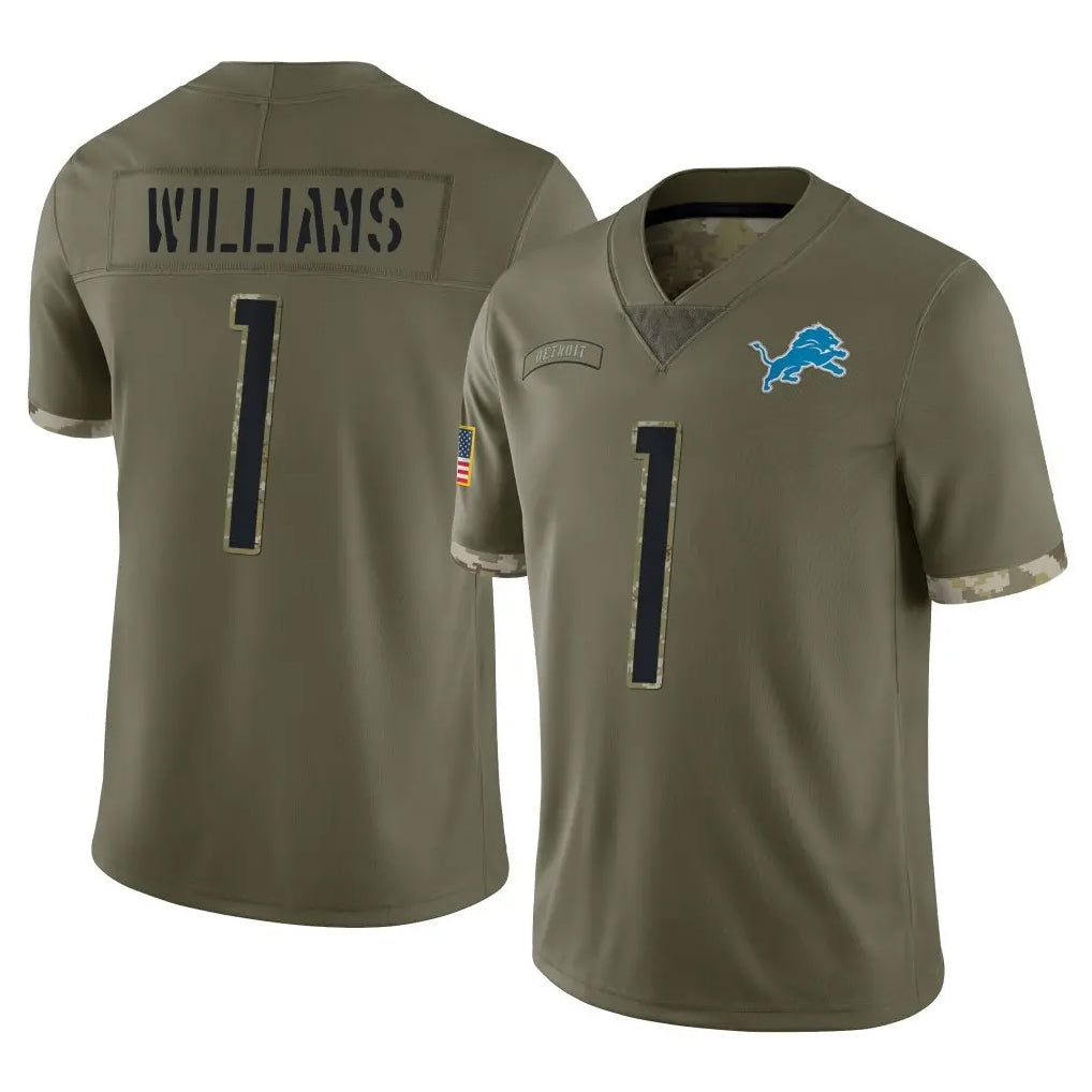 D.Lions #1 Jameson Williams Player Olive Salute To Service Limited Gdoa Stitched Jerseys
