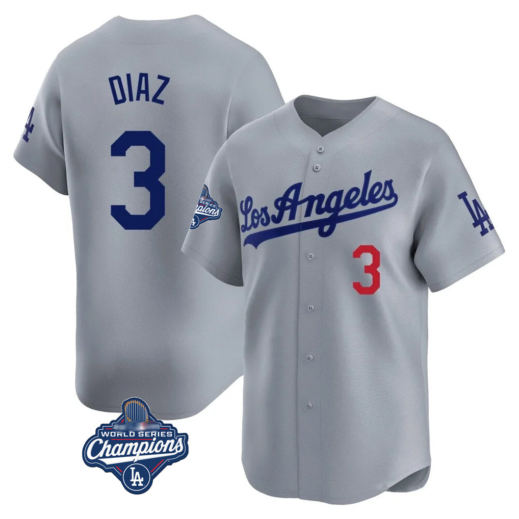LA.Dodgers #3 Edwin D¨ªaz Player Gray World Series Meet Limited Home Fdoa Stitched Jerseys