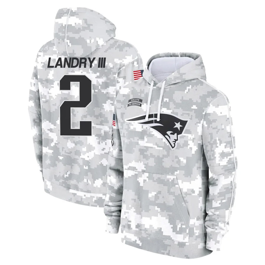 NE.Patriots #2 Harold Landry III Player Arctic Camo Salute to Service Pullover Hoodies Limited Game Gdoa Stitched Jerseys