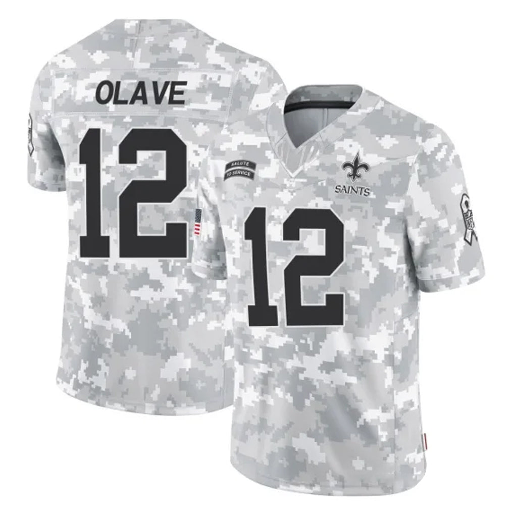 NO.Saints #12 Chris Olave Player Arctic Camo Salute To Service Limited Game Gdoa Stitched Jerseys
