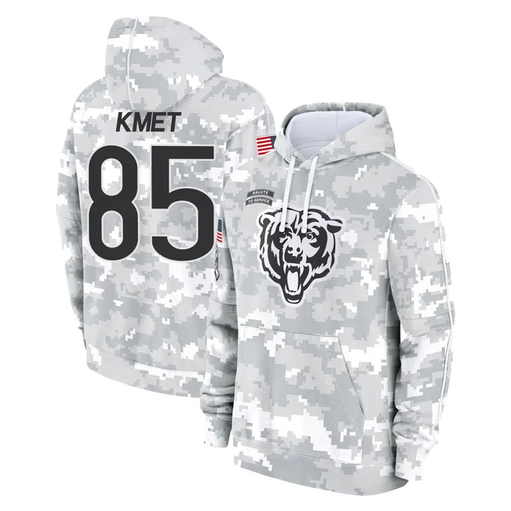C.Bears #85 Cole Kmet Player Arctic Camo Salute to Service Pullover Hoodies Limited Gdoa Stitched Jerseys