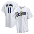 LA.Dodgers #11 Roki Sasaki Player Gold White 2026 Collection Stadium Game Fdoa Stitched Jerseys