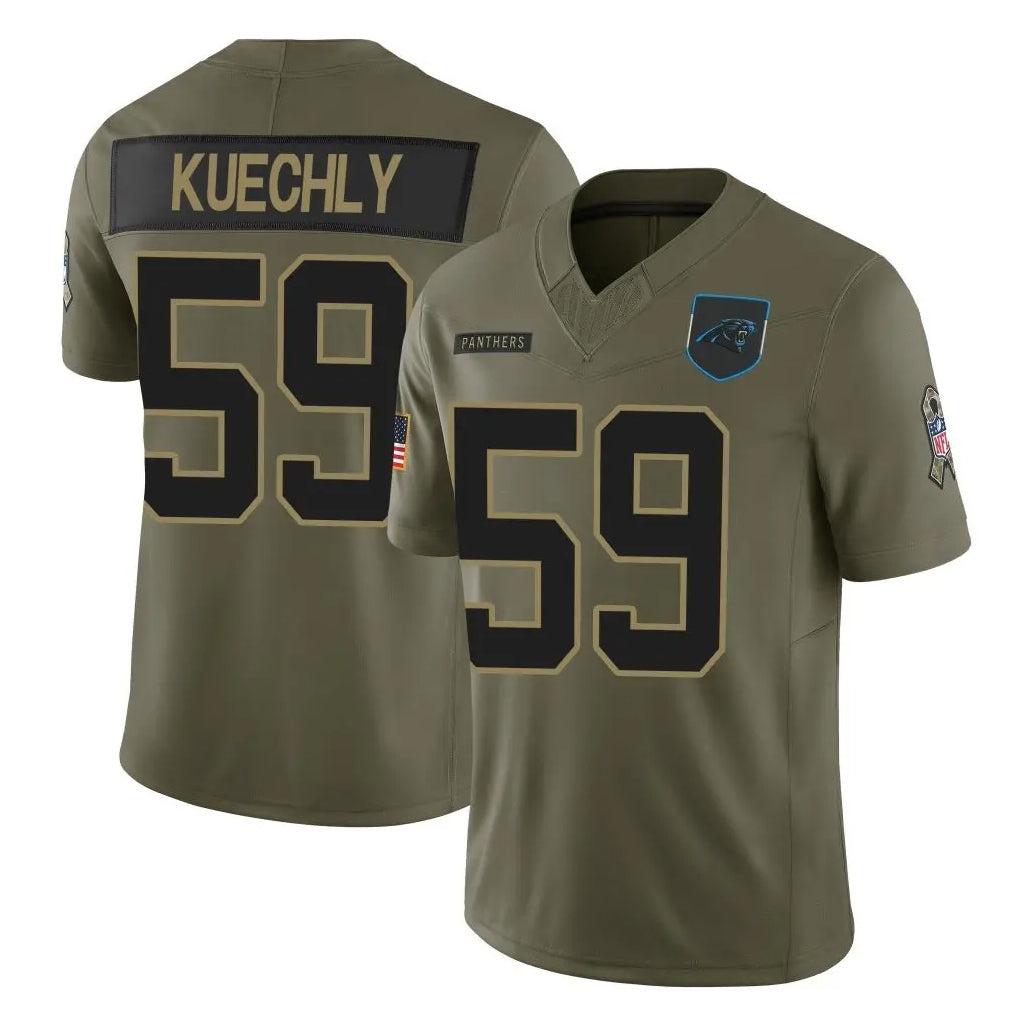 C.Panthers #59 Luke Kuechly Player Olive Salute to Service Limited Home Game Gdoa Stitched Jerseys