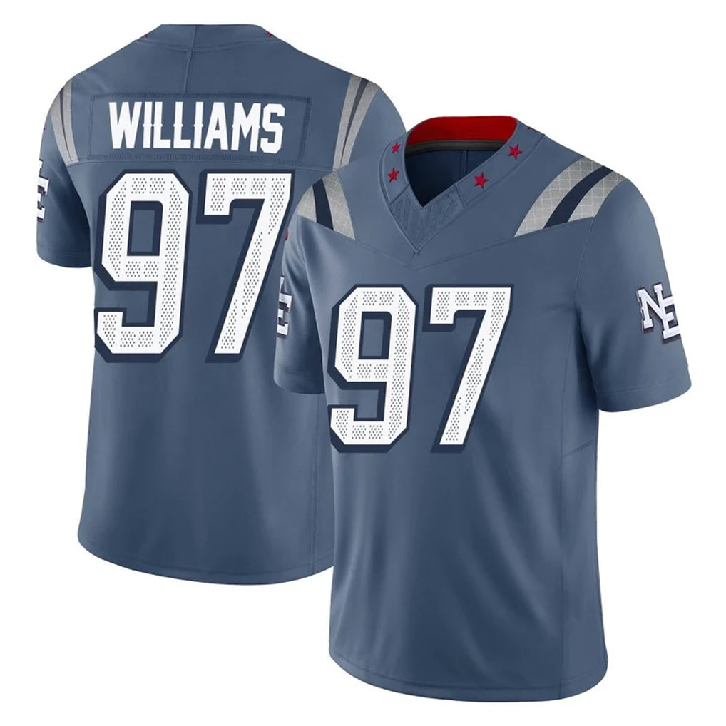 NE.Patriots #97 Milton Williams Player Blue Limited Rivalries Collection Home Game Gdoa Stitched Jerseys