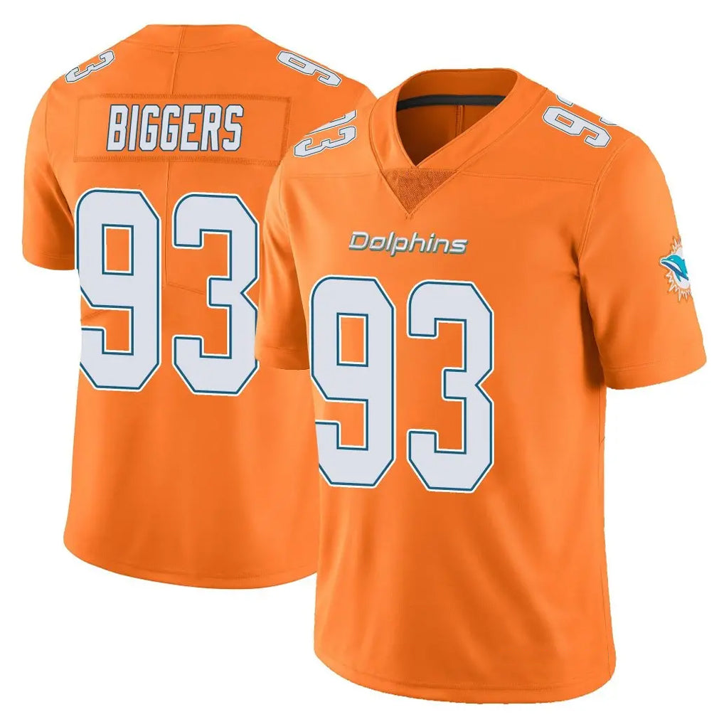 M.Dolphins #93 Zeek Biggers Player Orange Limited Home Game Gdoa Stitched Jerseys