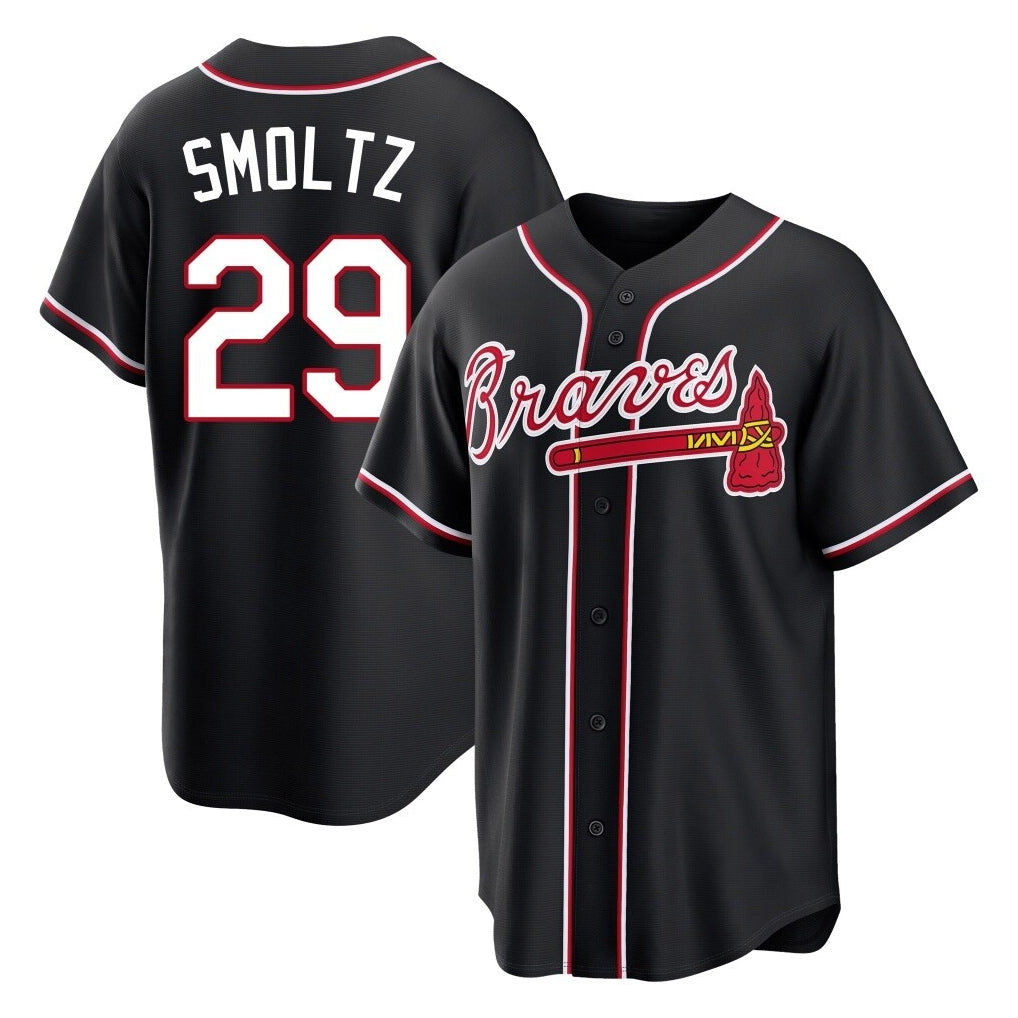 A.Braves #29 John Smoltz Player Black Fashion Out Game Gdoa Stitched Jerseys