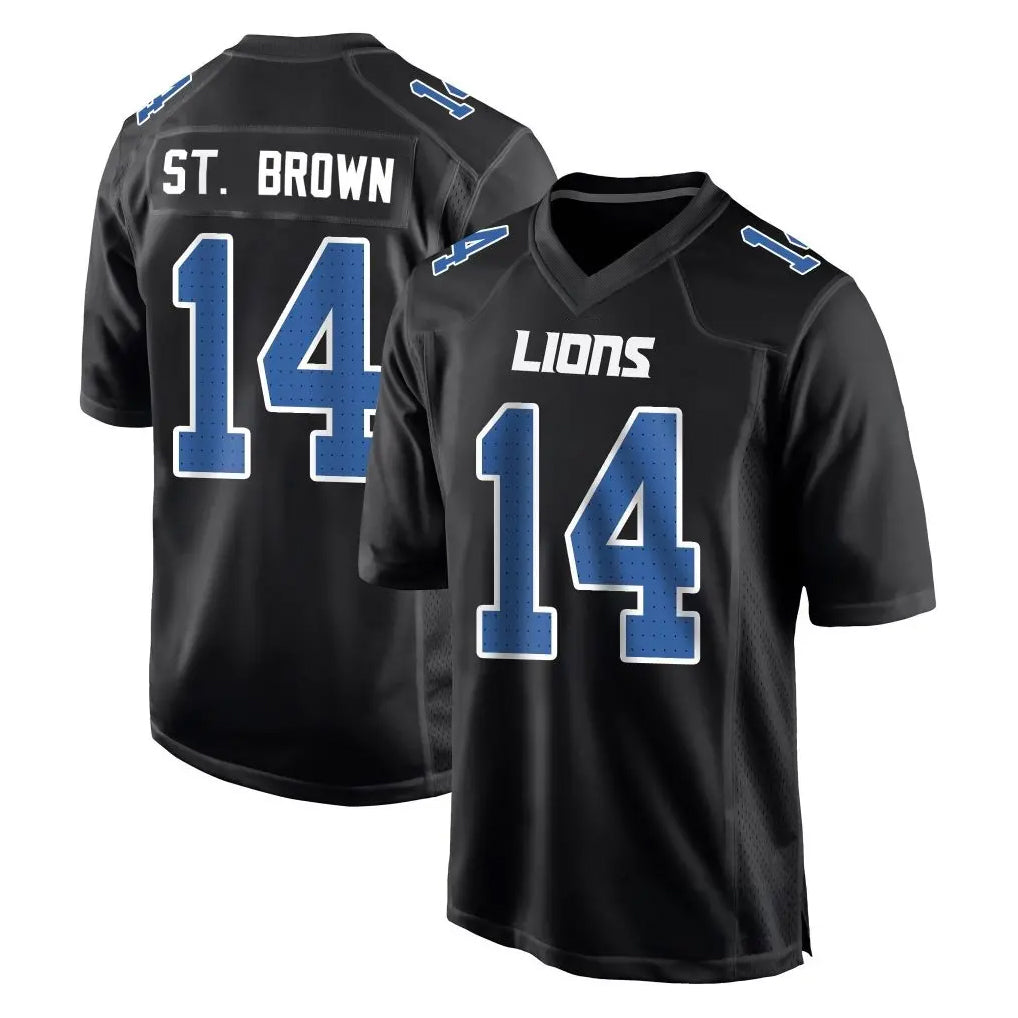 D.Lions #14 Amon-Ra St. Brown Player Black Fashion Home Game Gdoa Stitched Jerseys