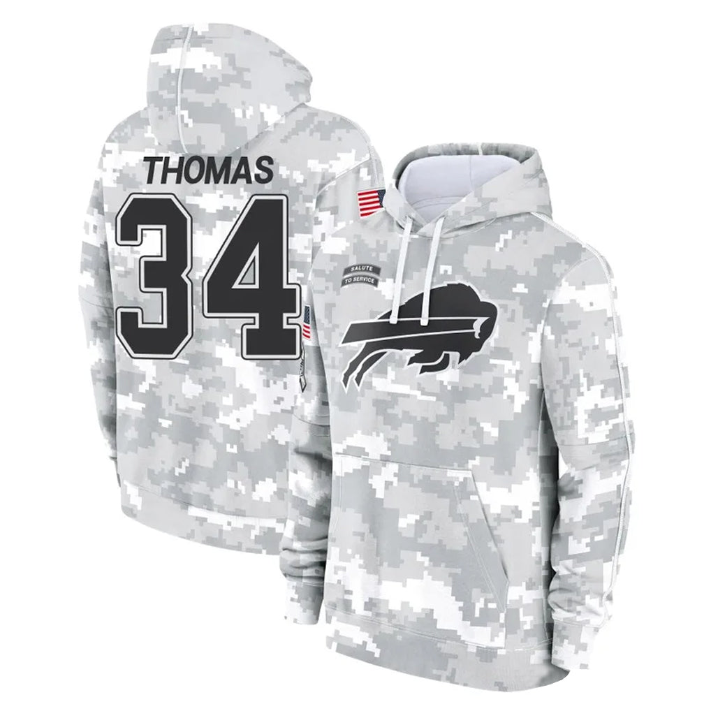 B.Bills #34 Thurman Thomas Player Arctic Camo Salute to Service Hoodies Limited Gdoa Stitched Jerseys