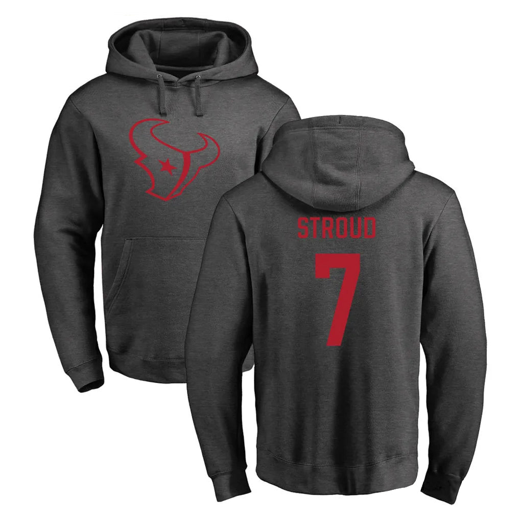 H.Texans #7 CJ Stroud Player Gray Pro Line Pullover Hoodie Limited Game Gdoa Stitched Jerseys