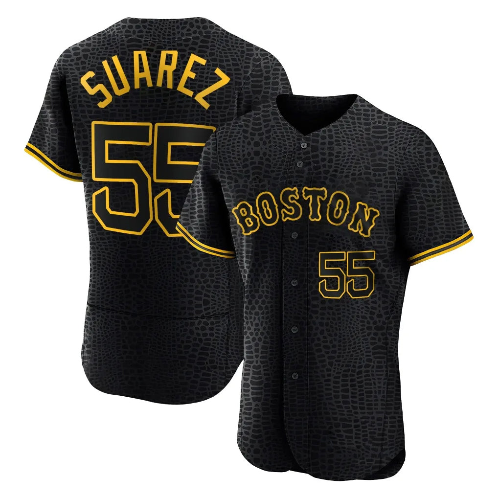 B.Red Sox #55 Ranger Su¨¢rez Player Black Snake Skin City Limited Elite Home Gdoa Stitched Jerseys