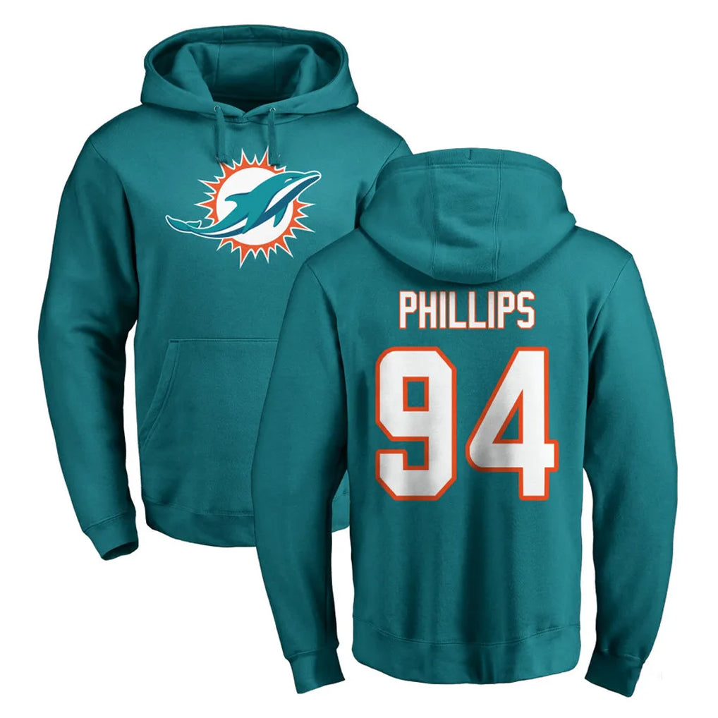 M.Dolphins #94 Jordan Phillips Player Aqua LOGO Pullover Hoodies Limited Gdoa Stitched Jerseys