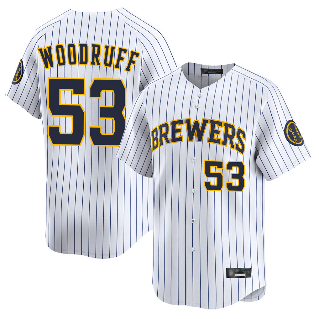 M.Brewers #53 Brandon Woodruff Player White Stripes Home Limited Fdoa Stitched Jerseys